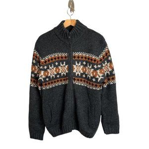 Sweater Unisex Kids Zip Front Wool Blend Chunky Knit Fair Isle Style New
